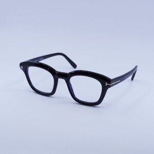 Tom Ford FT5961-B 001 Eyeglasses Black 49mm Square Frame, Blue Light Block Lens
